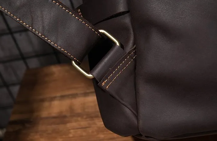 Cool Coffee Mens Leather Hiking Backpack Travel Backpack Leather Backpack for Men