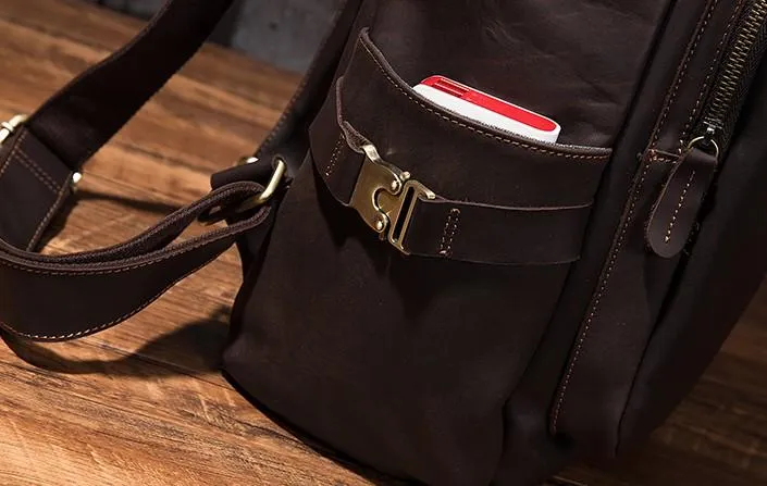 Cool Coffee Mens Leather Hiking Backpack Travel Backpack Leather Backpack for Men