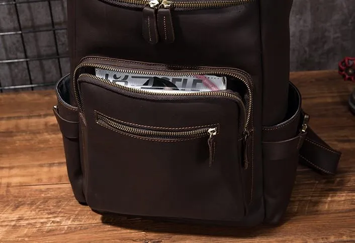 Cool Coffee Mens Leather Hiking Backpack Travel Backpack Leather Backpack for Men