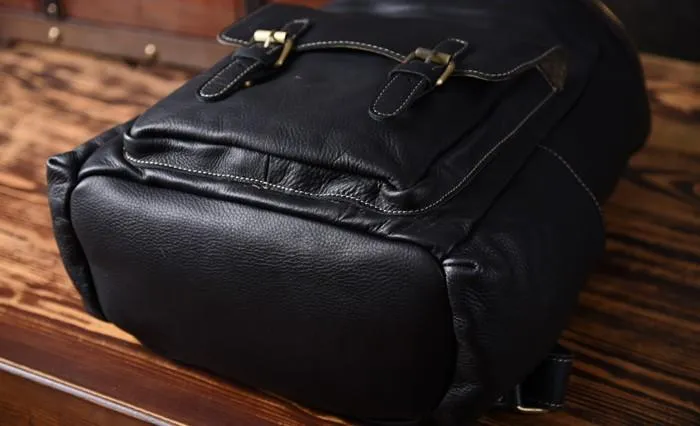 Cool Genuine Leather Mens Backpack Large Black Travel Backpack Hiking Backpack for men