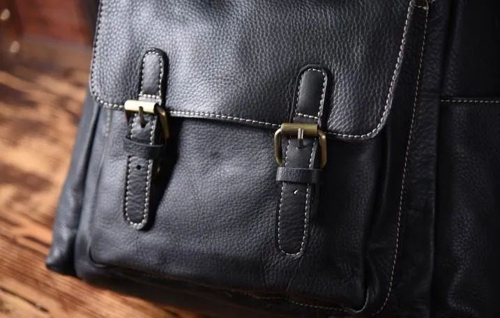 Cool Genuine Leather Mens Backpack Large Black Travel Backpack Hiking Backpack for men