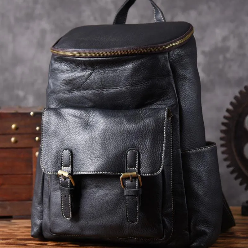 Cool Genuine Leather Mens Backpack Large Black Travel Backpack Hiking Backpack for men