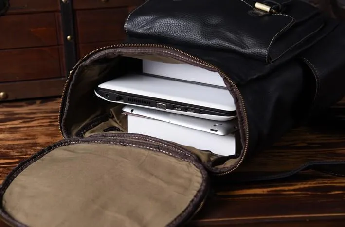 Cool Genuine Leather Mens Backpack Large Black Travel Backpack Hiking Backpack for men