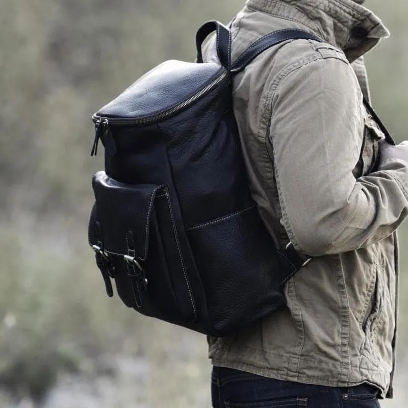 Cool Genuine Leather Mens Backpack Large Black Travel Backpack Hiking Backpack for men