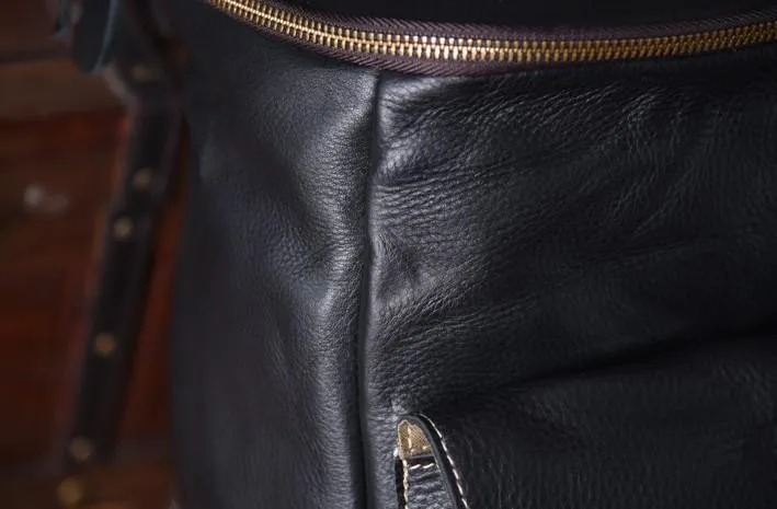 Cool Genuine Leather Mens Backpack Large Black Travel Backpack Hiking Backpack for men