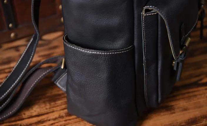 Cool Genuine Leather Mens Backpack Large Black Travel Backpack Hiking Backpack for men