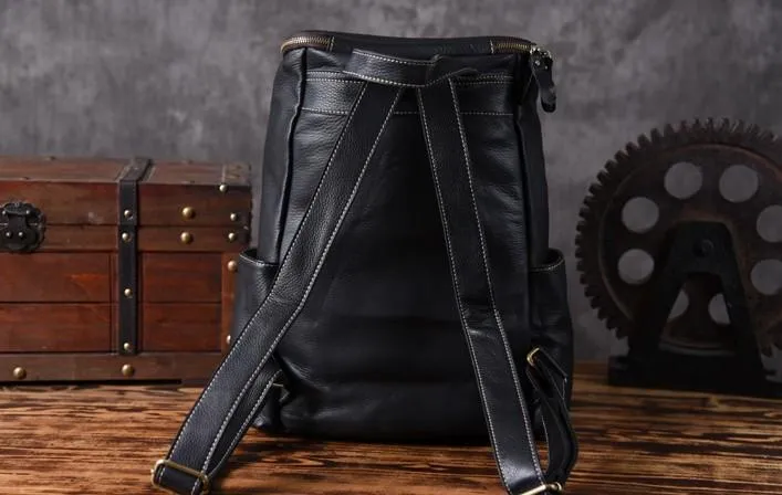 Cool Genuine Leather Mens Backpack Large Black Travel Backpack Hiking Backpack for men