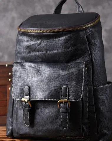 Cool Genuine Leather Mens Backpack Large Black Travel Backpack Hiking Backpack for men