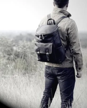 Cool Genuine Leather Mens Backpack Large Black Travel Backpack Hiking Backpack for men