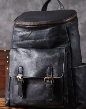 Cool Genuine Leather Mens Backpack Large Black Travel Backpack Hiking Backpack for men