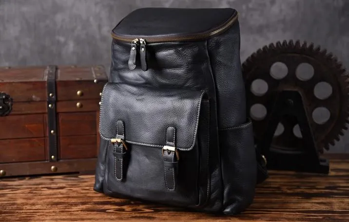 Cool Genuine Leather Mens Backpack Large Black Travel Backpack Hiking Backpack for men