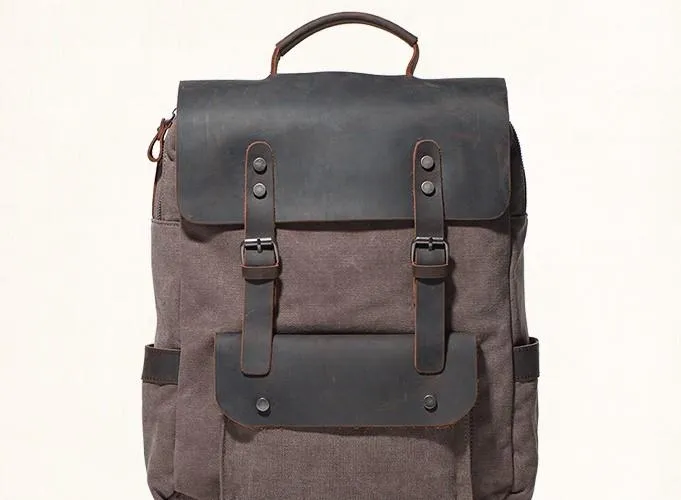 Cool Gray Canvas Travel Backpack Mens Canvas Backpack Canvas School Bag for Men
