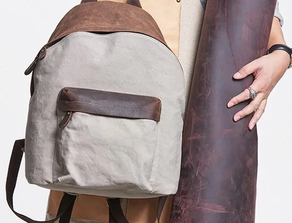 Cool Gray Canvas Travel Bag Mens Backpack Canvas Canvas School Bag for Men