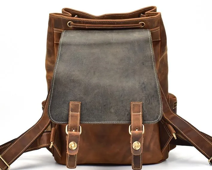 Cool Leather Black Coffee Mens Satchel Backpacks Travel Backpack 14inch Laptop Backpack for Men