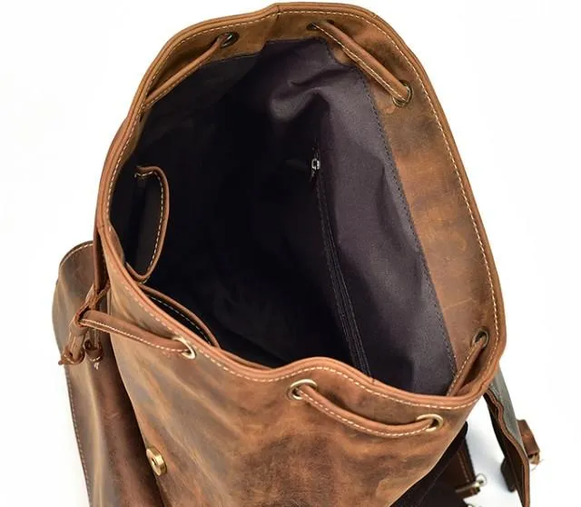 Cool Leather Black Coffee Mens Satchel Backpacks Travel Backpack 14inch Laptop Backpack for Men