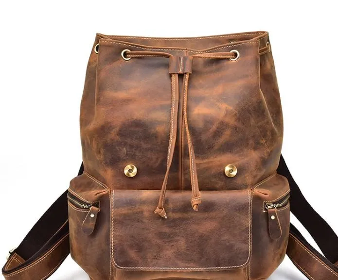 Cool Leather Black Coffee Mens Satchel Backpacks Travel Backpack 14inch Laptop Backpack for Men