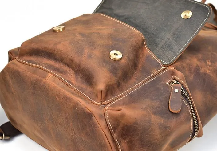 Cool Leather Black Coffee Mens Satchel Backpacks Travel Backpack 14inch Laptop Backpack for Men