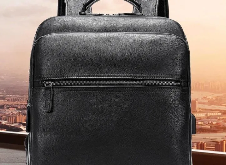 Cool Leather Black Mens Backpacks Vintage School Backpack Travel Backpack Bags for Men