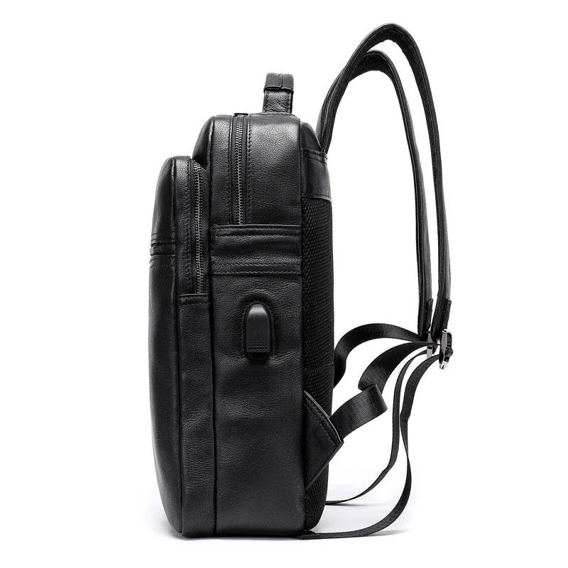 Cool Leather Black Mens Backpacks Vintage School Backpack Travel Backpack Bags for Men