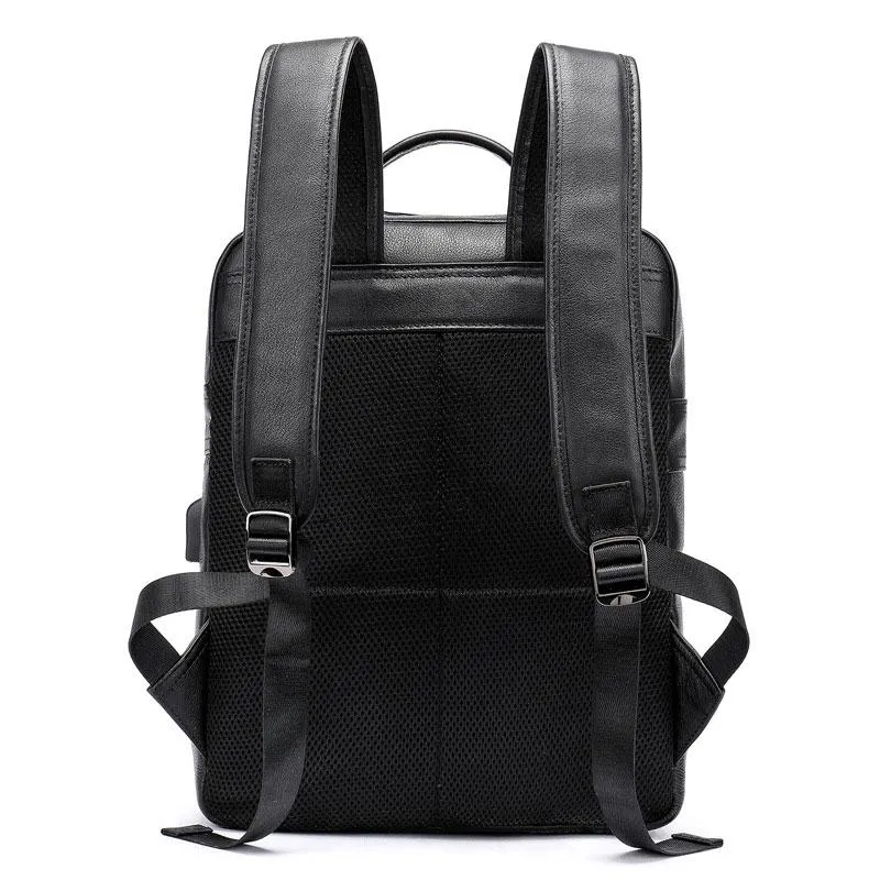 Cool Leather Black Mens Backpacks Vintage School Backpack Travel Backpack Bags for Men