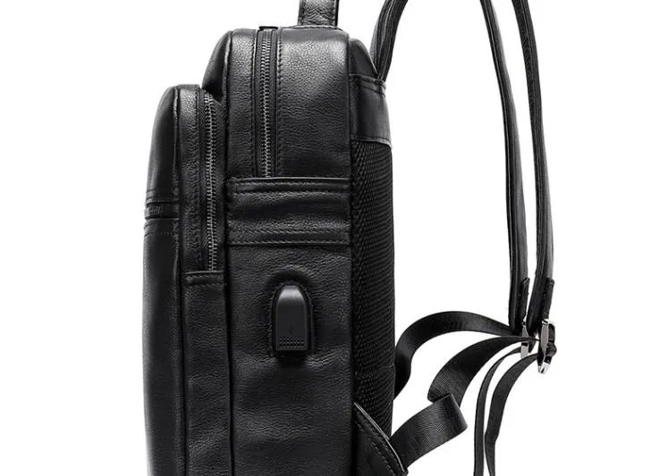 Cool Leather Black Mens Backpacks Vintage School Backpack Travel Backpack Bags for Men