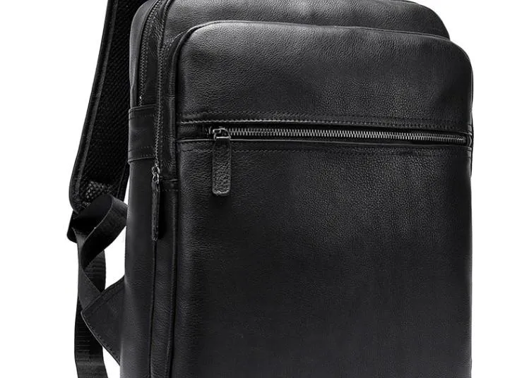 Cool Leather Black Mens Backpacks Vintage School Backpack Travel Backpack Bags for Men