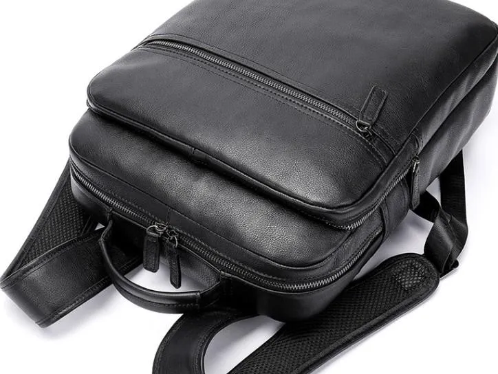 Cool Leather Black Mens Backpacks Vintage School Backpack Travel Backpack Bags for Men