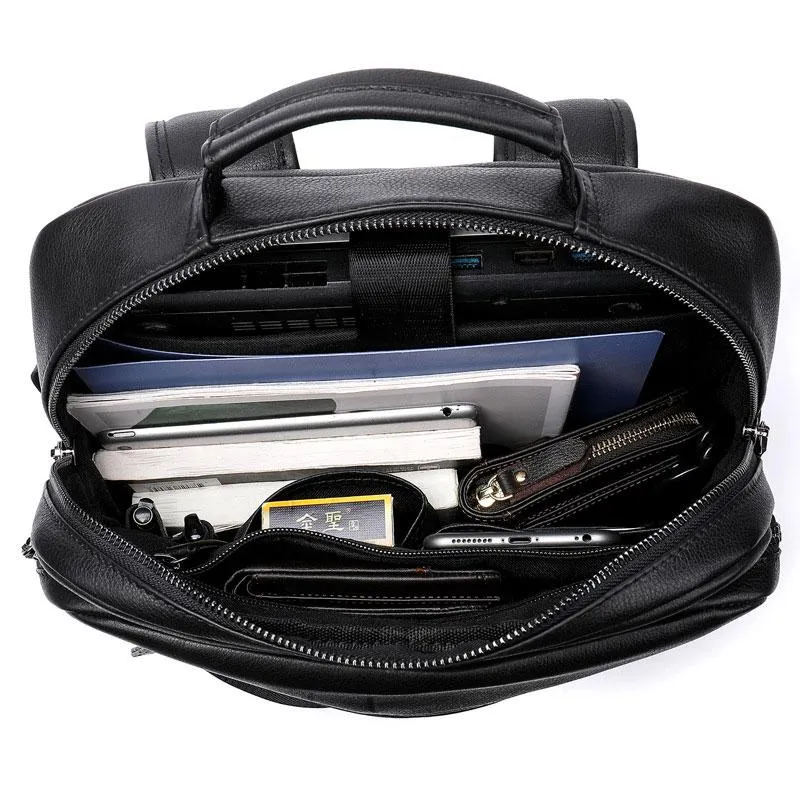 Cool Leather Black Mens Backpacks Vintage School Backpack Travel Backpack Bags for Men