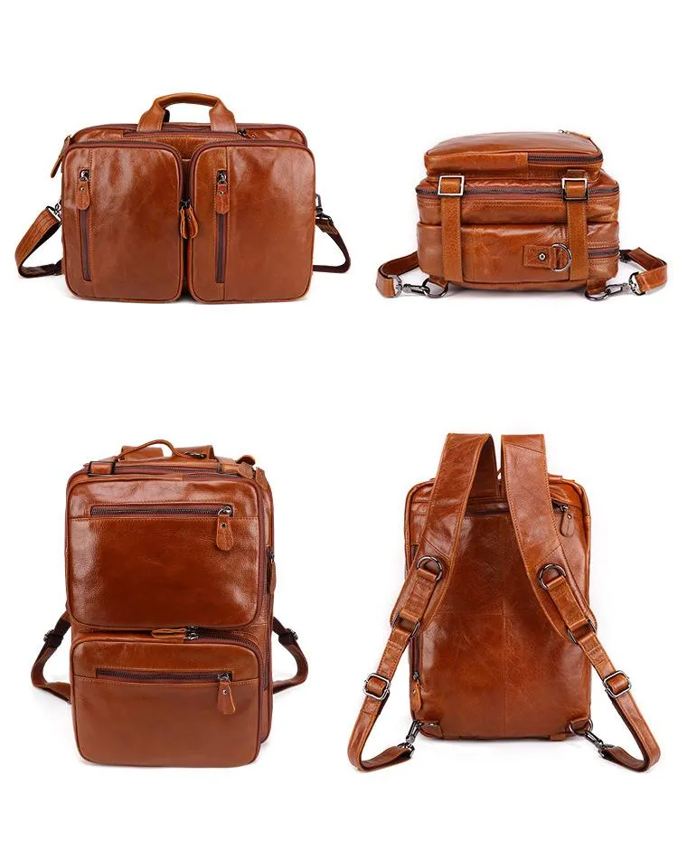 Cool Leather Black Mens Large Brown Travel Backpack 14inch Dark Brown Briefcase Backpack Laptop Backpack for Men