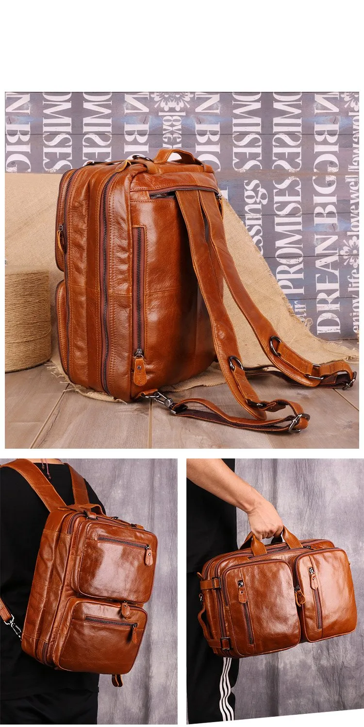 Cool Leather Black Mens Large Brown Travel Backpack 14inch Dark Brown Briefcase Backpack Laptop Backpack for Men