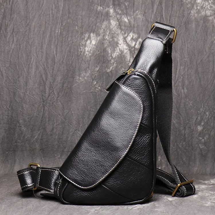 Cool Leather Black Sling Bag Men's Small Sling Pack Coffee Sling Backpack Small Courier Bag For Men
