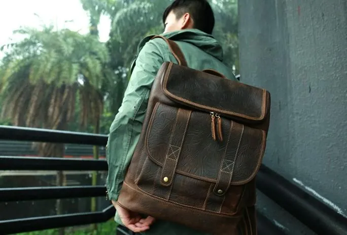 Cool Leather Coffee Mens Backpack Travel Backpacks Laptop Backpack for men