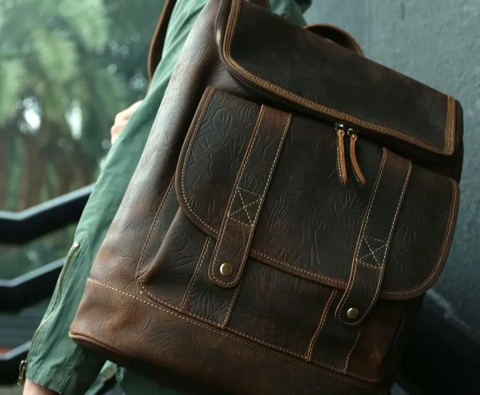 Cool Leather Coffee Mens Backpack Travel Backpacks Laptop Backpack for men