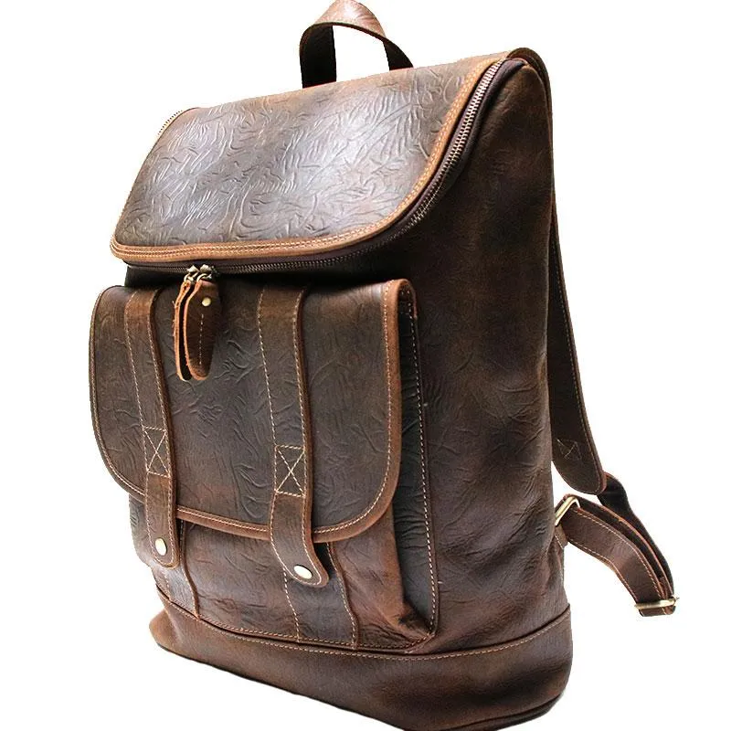 Cool Leather Coffee Mens Backpack Travel Backpacks Laptop Backpack for men