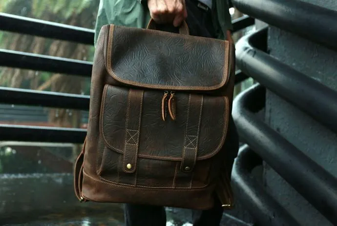 Cool Leather Coffee Mens Backpack Travel Backpacks Laptop Backpack for men