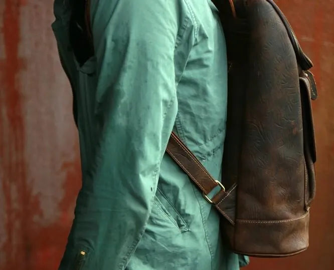 Cool Leather Coffee Mens Backpack Travel Backpacks Laptop Backpack for men