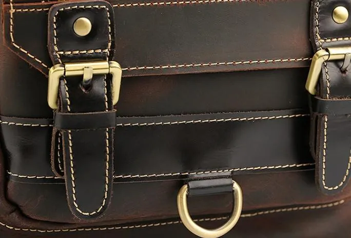 Cool Leather Coffee Mens Backpack Vintage School Backpack Laptop Backpack for Men