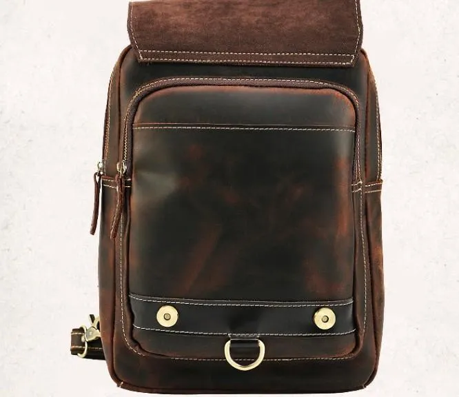 Cool Leather Coffee Mens Backpack Vintage School Backpack Laptop Backpack for Men