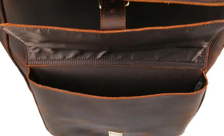 Cool Leather Coffee Rolltop Mens Backpacks Travel Backpack Vintage Backpack for Men