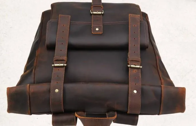Cool Leather Coffee Rolltop Mens Backpacks Travel Backpack Vintage Backpack for Men