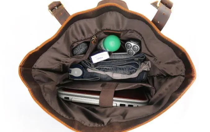 Cool Leather Coffee Rolltop Mens Backpacks Travel Backpack Vintage Backpack for Men