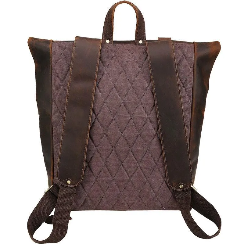 Cool Leather Coffee Rolltop Mens Backpacks Travel Backpack Vintage Backpack for Men