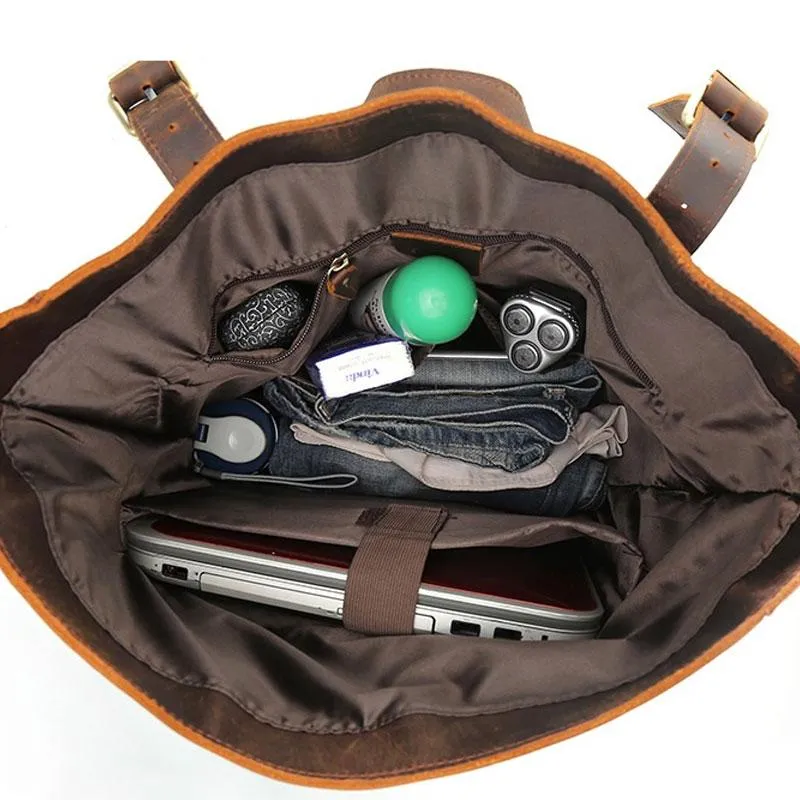 Cool Leather Coffee Rolltop Mens Backpacks Travel Backpack Vintage Backpack for Men