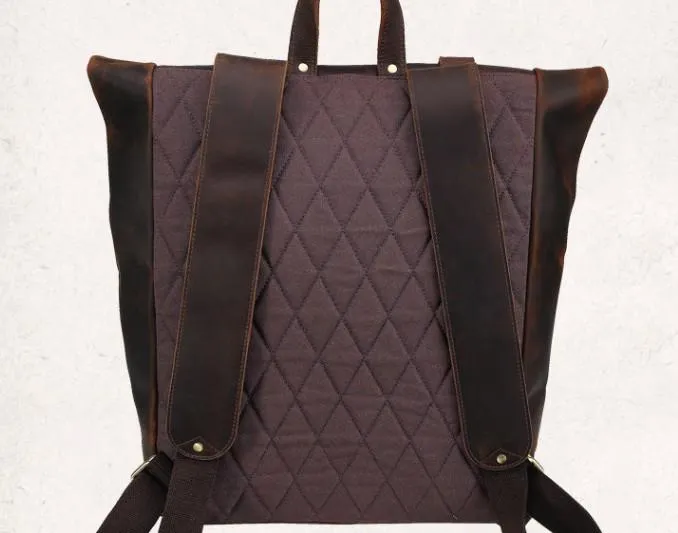 Cool Leather Coffee Rolltop Mens Backpacks Travel Backpack Vintage Backpack for Men