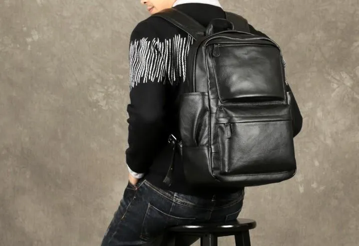 Cool Leather Mens Backpack Large Black Travel Backpack Hiking Backpacks for men