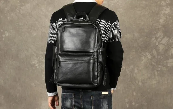 Cool Leather Mens Backpack Large Black Travel Backpack Hiking Backpacks for men