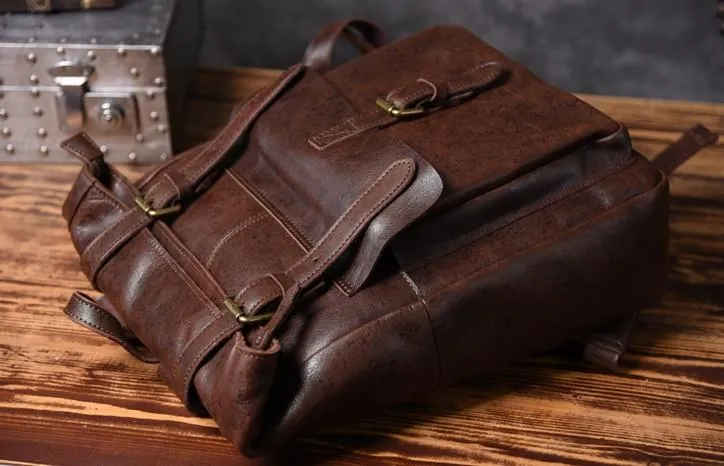 Cool Leather Mens Backpack Large Coffee Travel Backpack Hiking Backpack for men