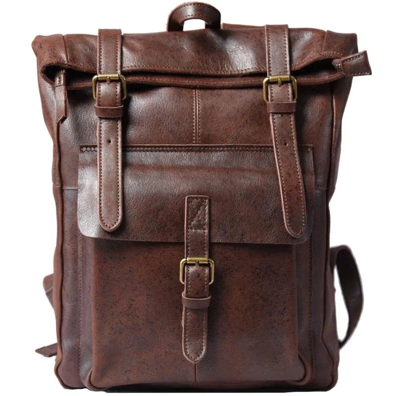 Cool Leather Mens Backpack Large Coffee Travel Backpack Hiking Backpack for men
