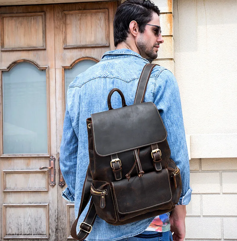 Cool Leather Mens Backpack Large Vintage School Backpack Travel Backpack for Men
