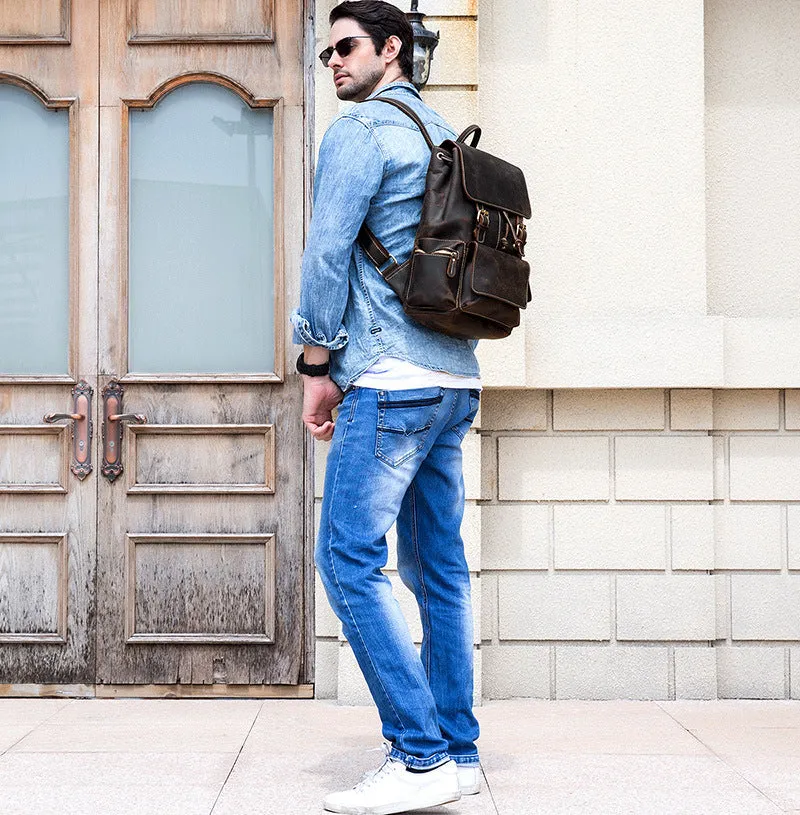 Cool Leather Mens Backpack Large Vintage School Backpack Travel Backpack for Men